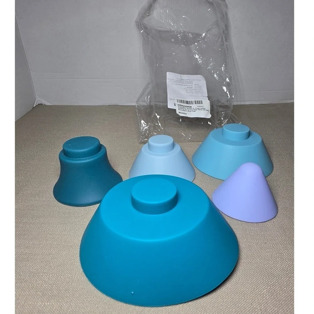 Imagination Junction 5 Piece Toddler Stacking Toy Silicone Blue Tree New